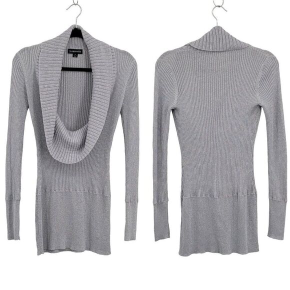 90's Rampage Sweater Gray Silver Metallic Threading Deep Draped Cowl Tunic M - Picture 1 of 12